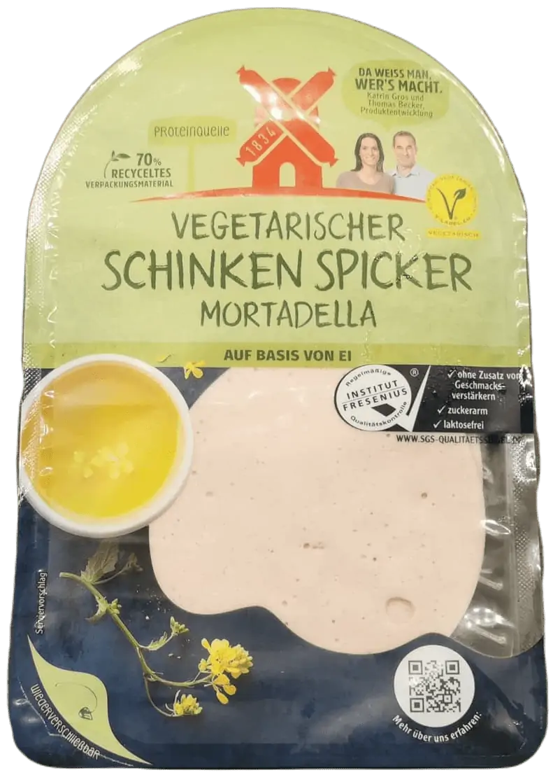 Vegetarischer Schinken Spicker Mortadella freigestellt | Fleischersatz-Produkte.de