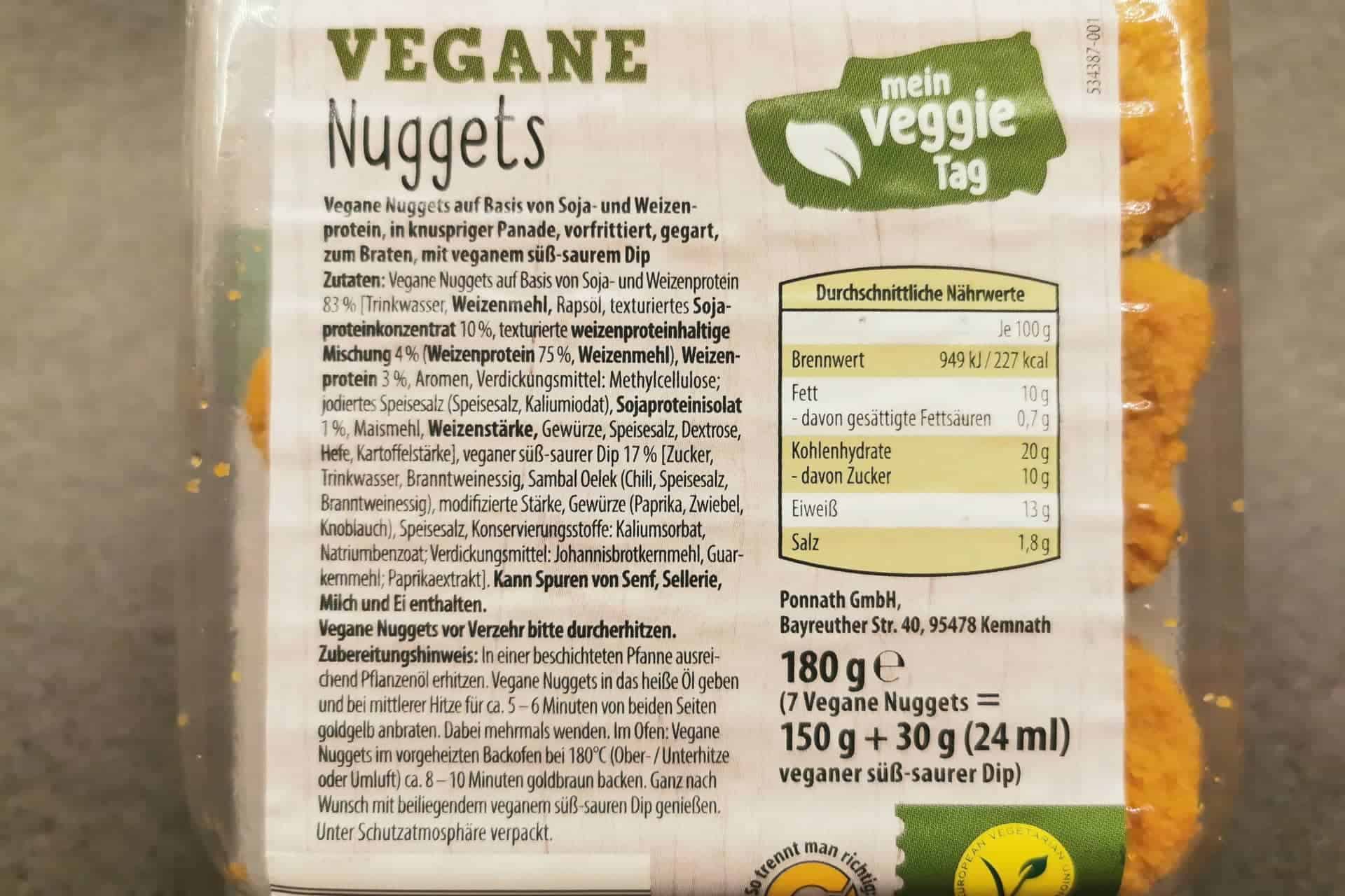 Mein Veggie Tag: Vegane Nuggets Nährwerte und Inhaltsstoffe