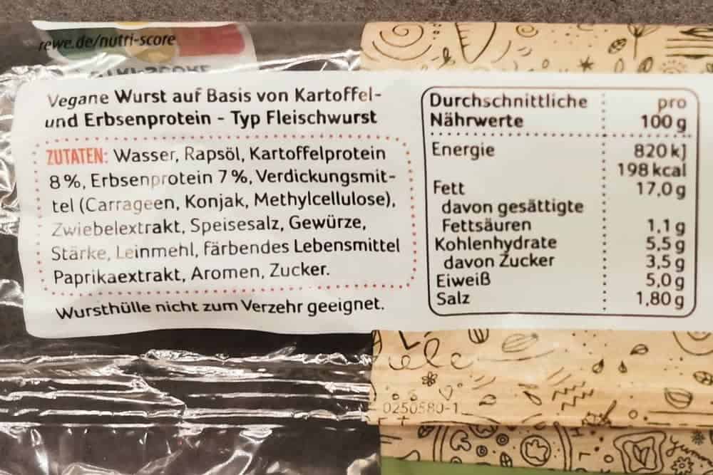 Rewe: Vegane Fleischwurst Inhaltsstoffe
