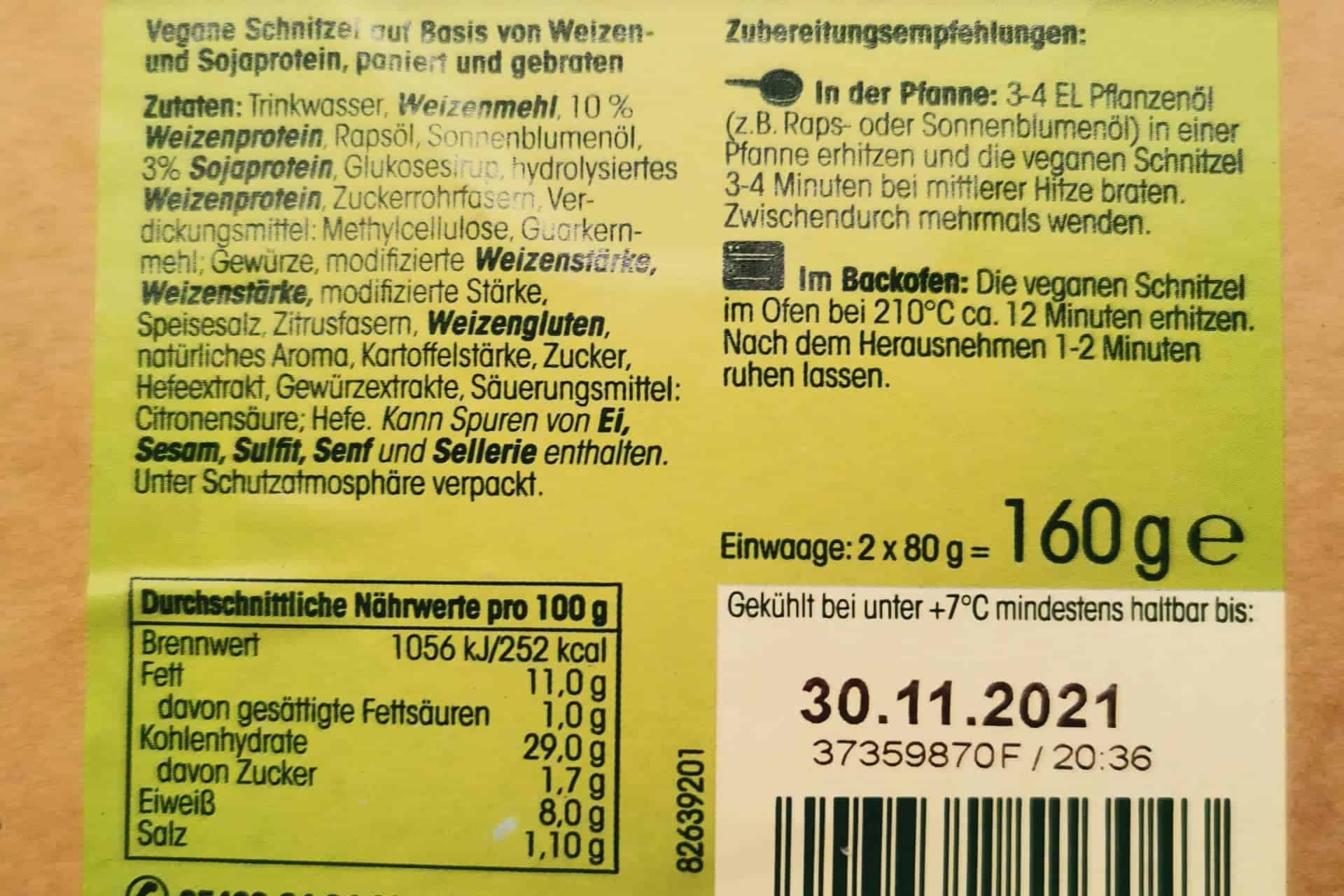 Gutfried: Wie Chicken Schnitzel Inhaltsstoffe + Nährwerte