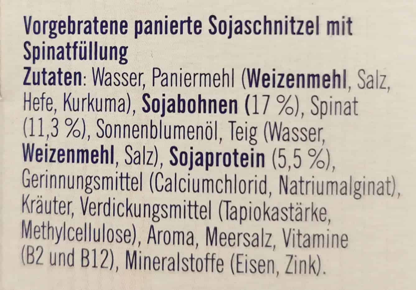 SoFine: Spinat Schnitzel Zutaten & Inhaltsstoffe