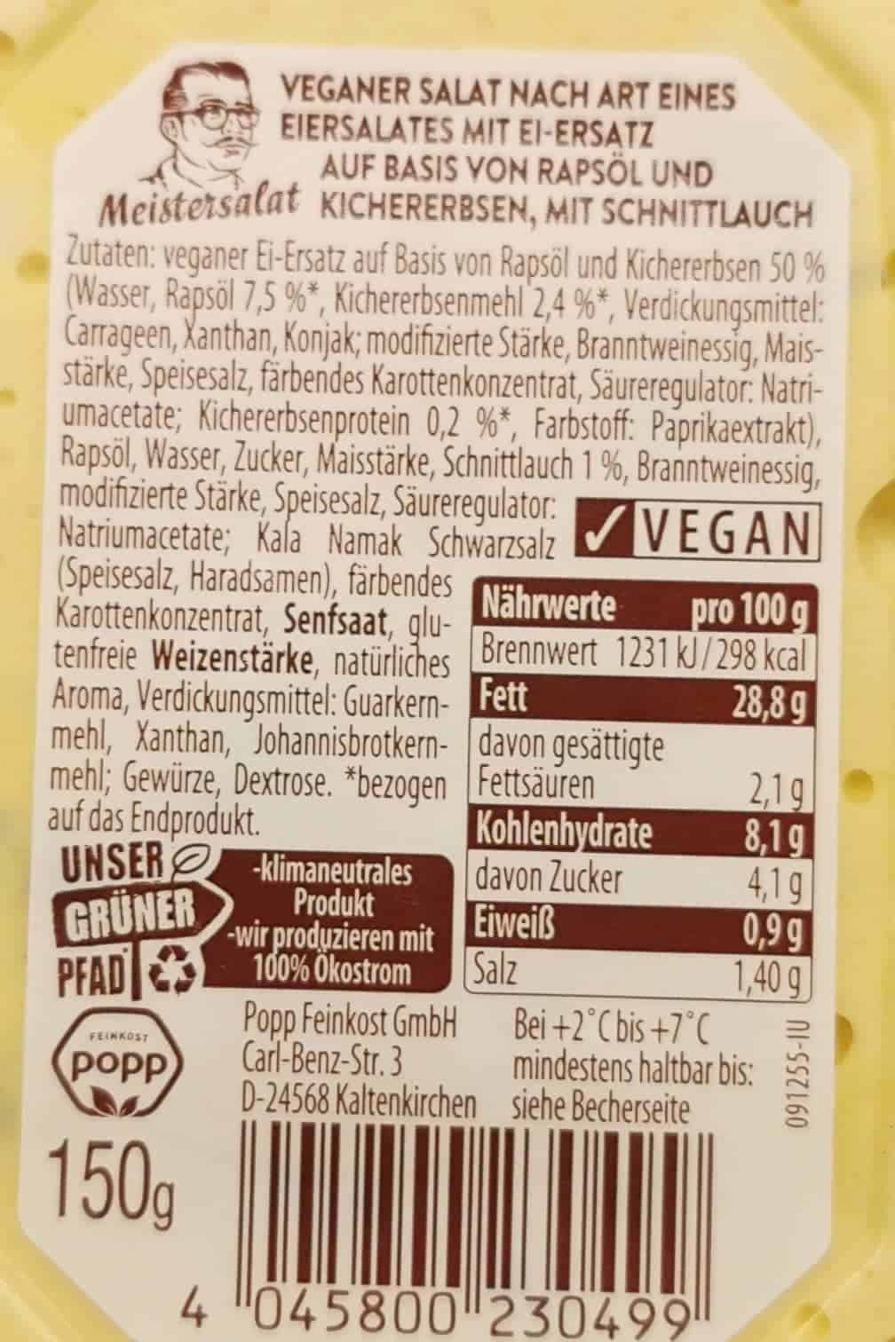 Walter Popps Veganer Eiersalat Nährwerte & Inhaltsstoffe