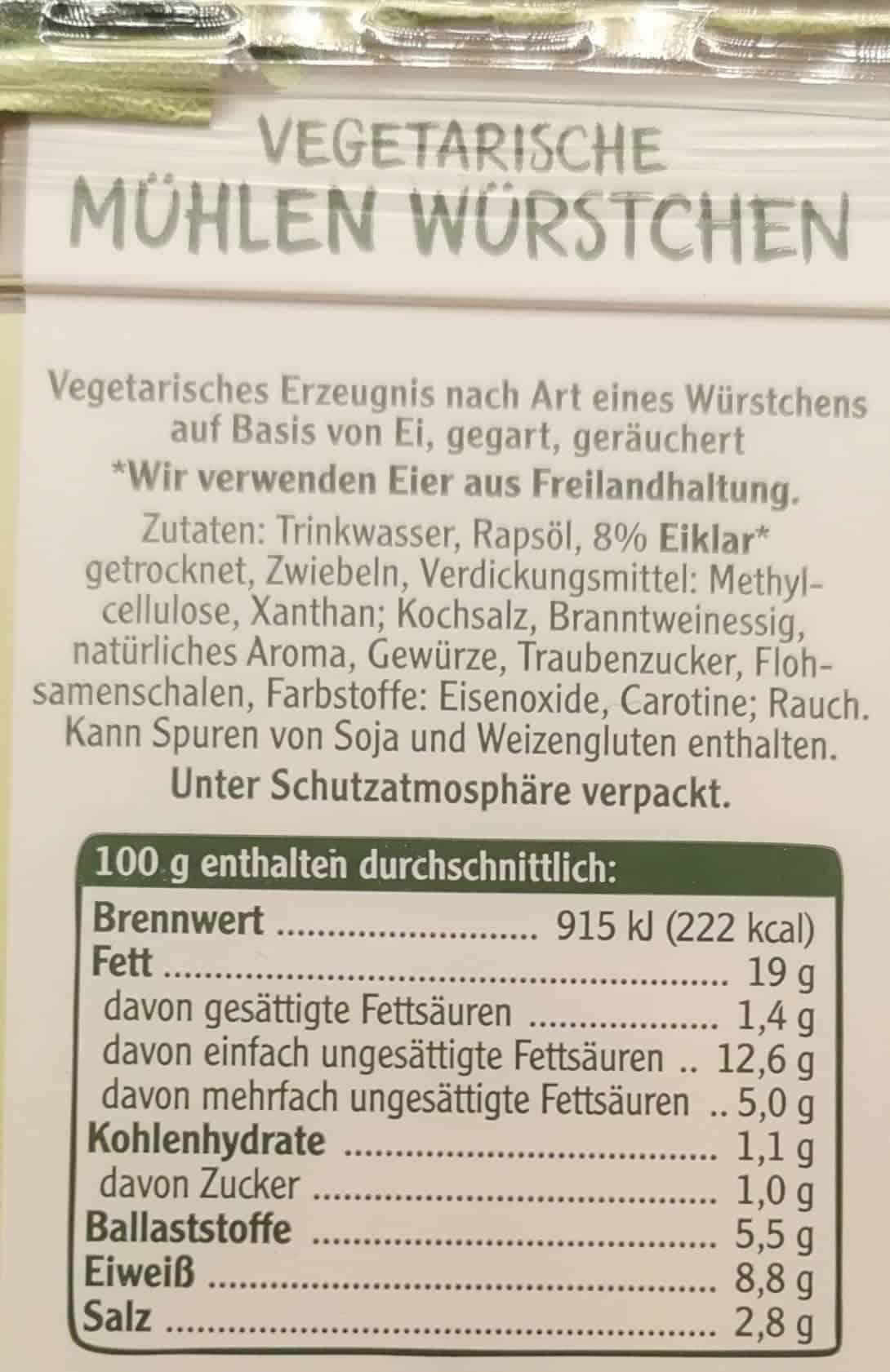Rügenwalder Mühle: Vegetarische Mühlen Würstchen Inhaltsstoffe & Nährwerte