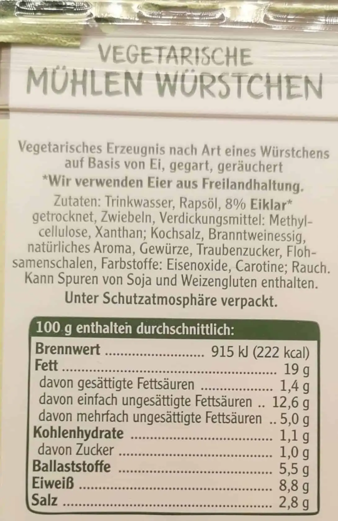 Rügenwalder Mühle: Vegetarische Mühlen Würstchen Inhaltsstoffe & Nährwerte