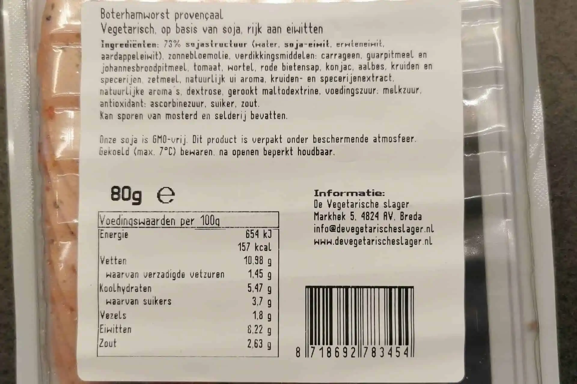 The Vegetarian Butcher: Boterhamworst Provencaal | Sandwichwurst provenzalisch - Inhaltsstoffe & Zutaten