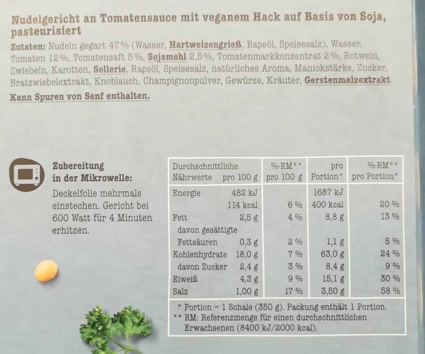 Food for Future: Vegane Spaghetti Bolognese Inhaltsstoffe und Zutaten
