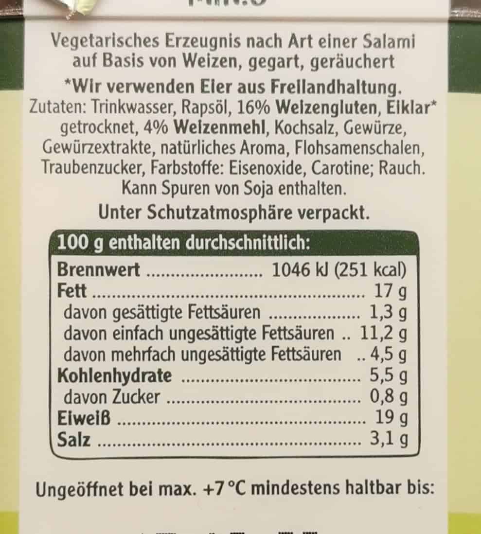 Rügenwalder Mühle: Vegetarische Mühlen Salami Minis Inhaltsstoffe & Nährwerte
