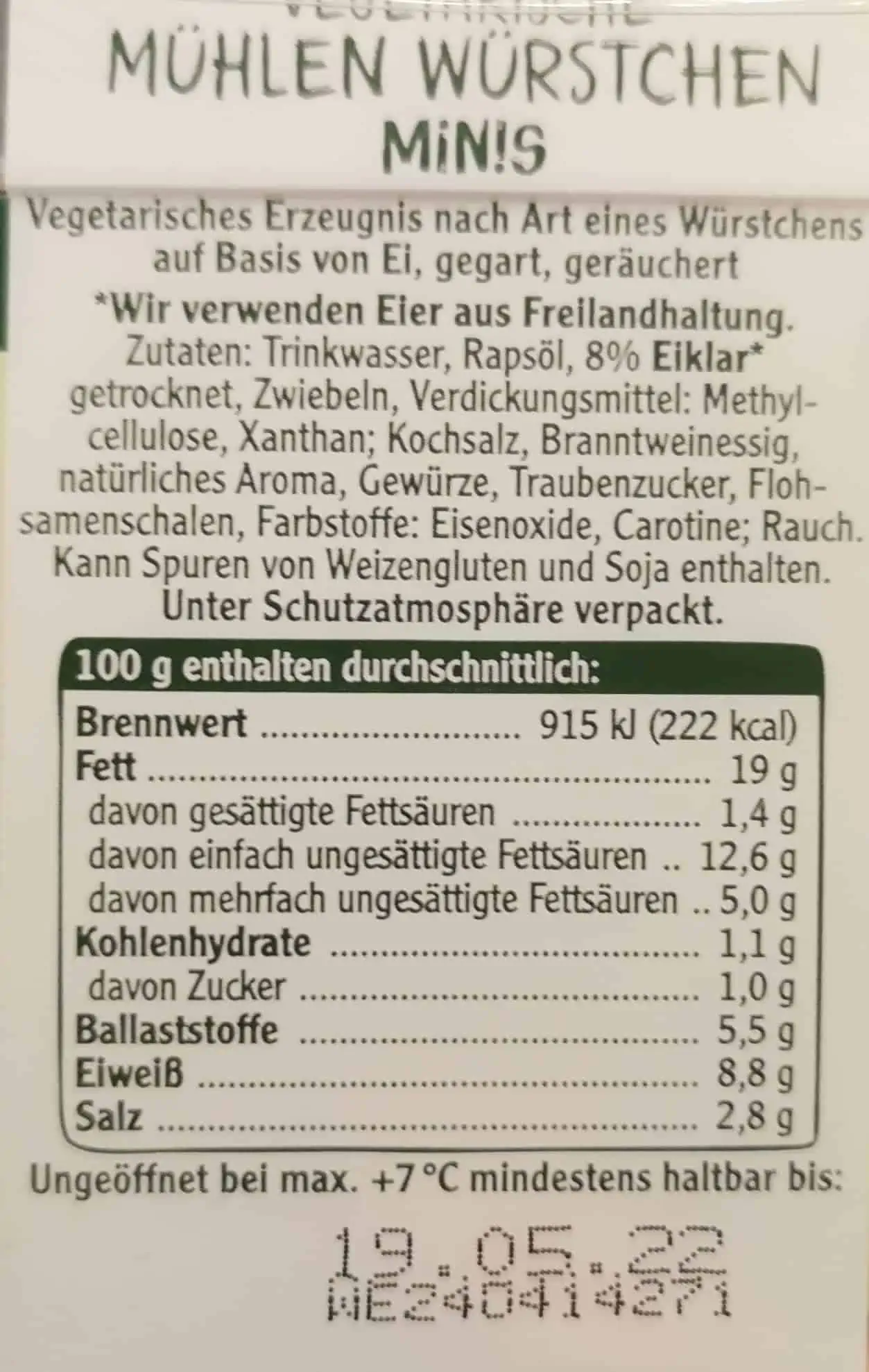 Rügenwalder Mühle: Vegetarische Mini Würstchen im Becher Inhaltsstoffe & Nährwerte