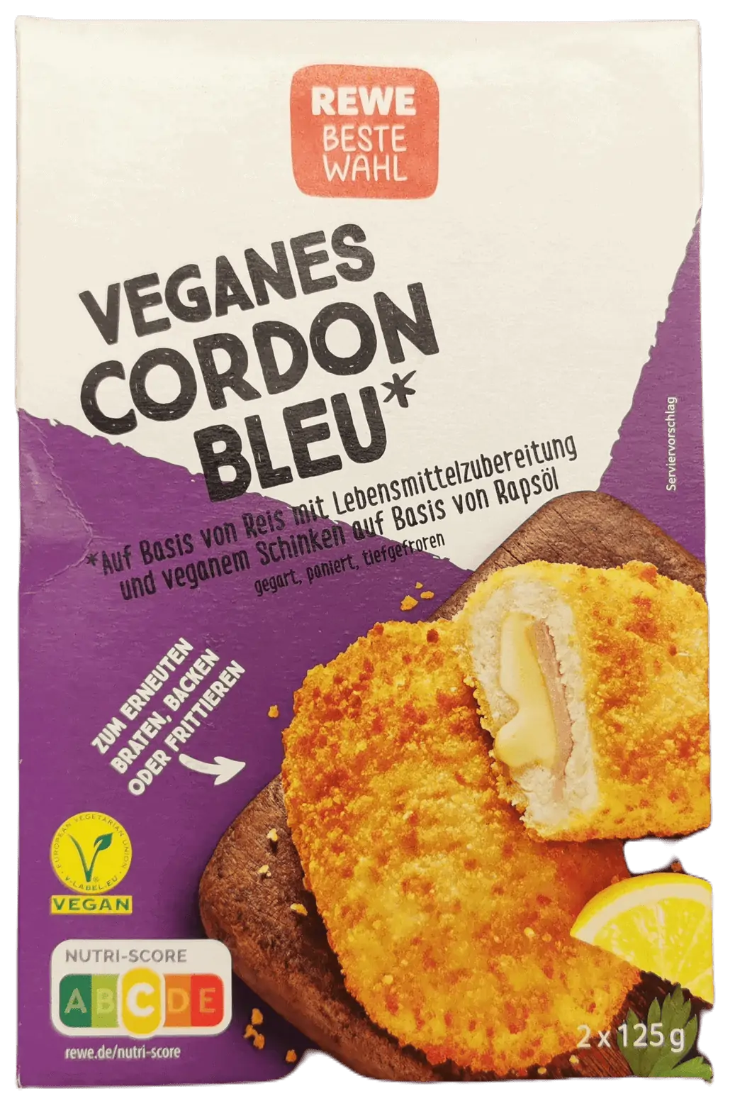 Rewe Veganes Cordon Bleu freigestellt | Fleischersatz-Produkte.de