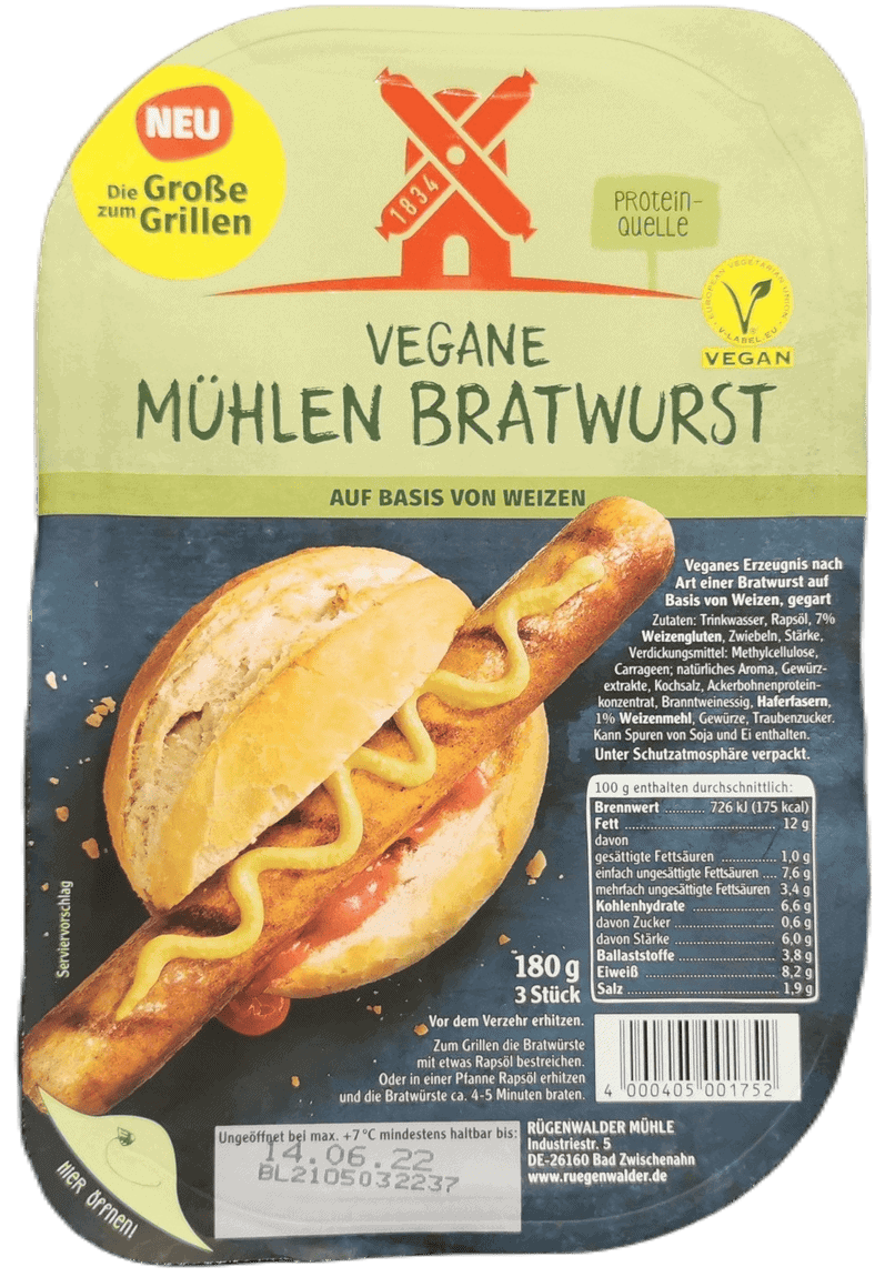 Ruegenwalder Muehle Vegane Muehlen Bratwurst Freisteller | Fleischersatz-Produkte.de