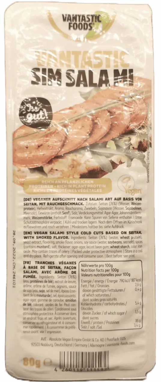 Vantastic Food Sim Salami freigestellt | Fleischersatz-Produkte.de