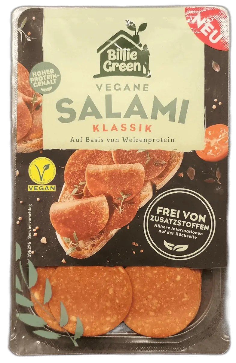 Billie Green Vegane Salami Klassik freigestellt | Fleischersatz-Produkte.de