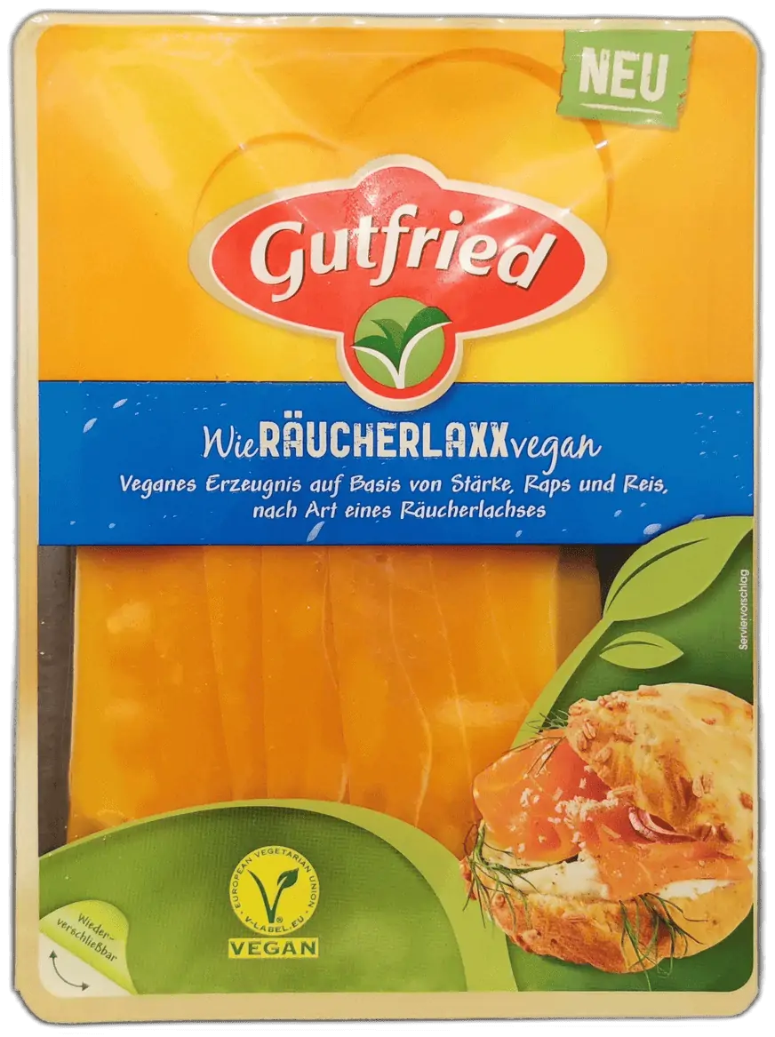 Gutfried Veganer Raeucherlachs Raeucherlaxx freigestellt | Fleischersatz-Produkte.de