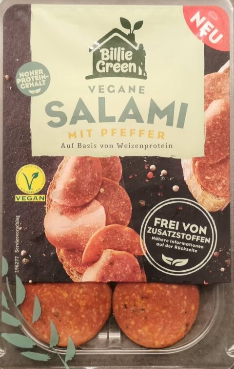 Vegane Salami mit Pfeffer von Billie Green - Fleischersatz Produkte