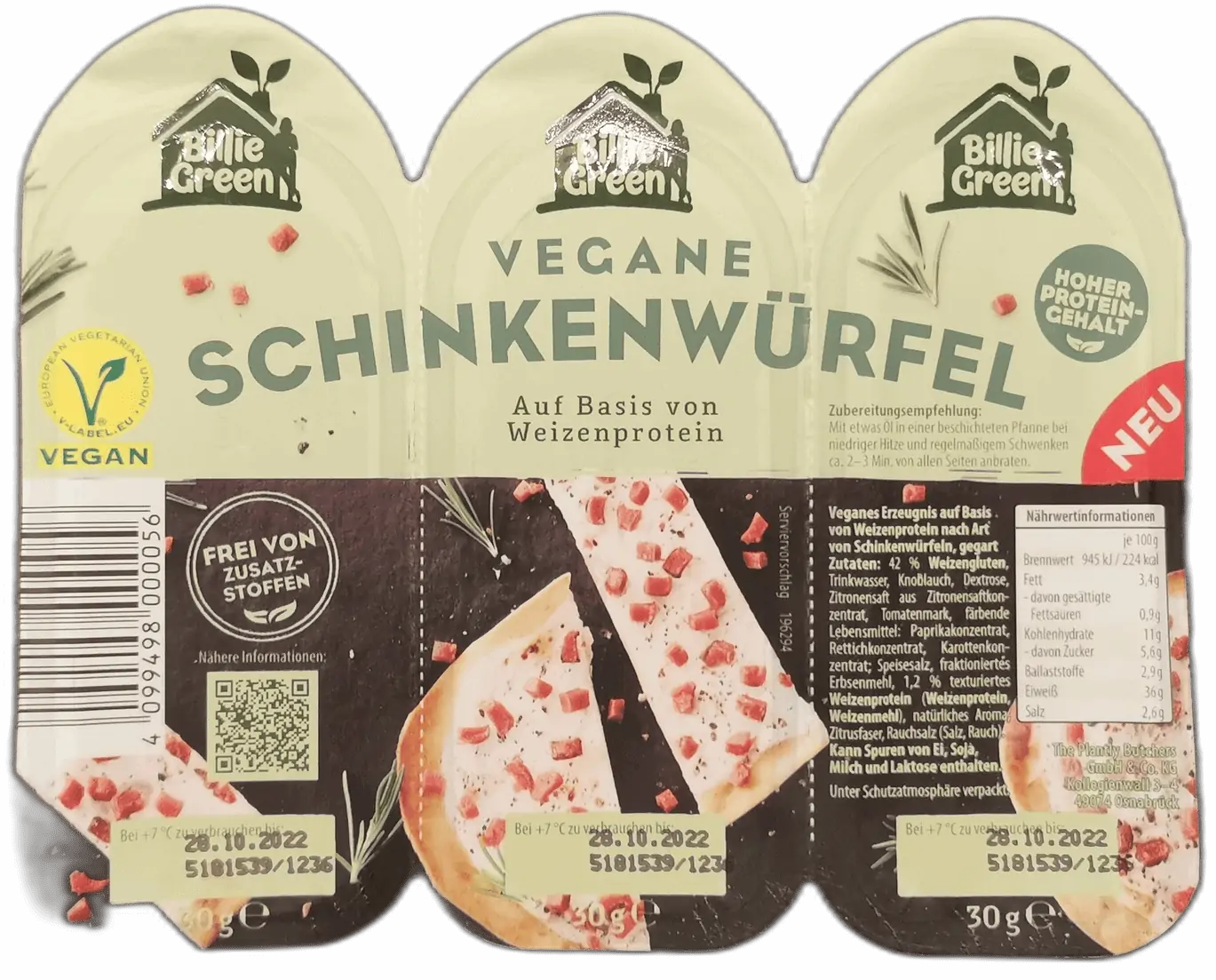 Billie Green Vegane Schinkenwuerfel freigestellt | Fleischersatz-Produkte.de