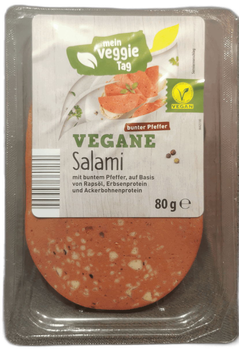 Mein Veggie Tag - Vegane Salami mit buntem Pfeffer freigestellt