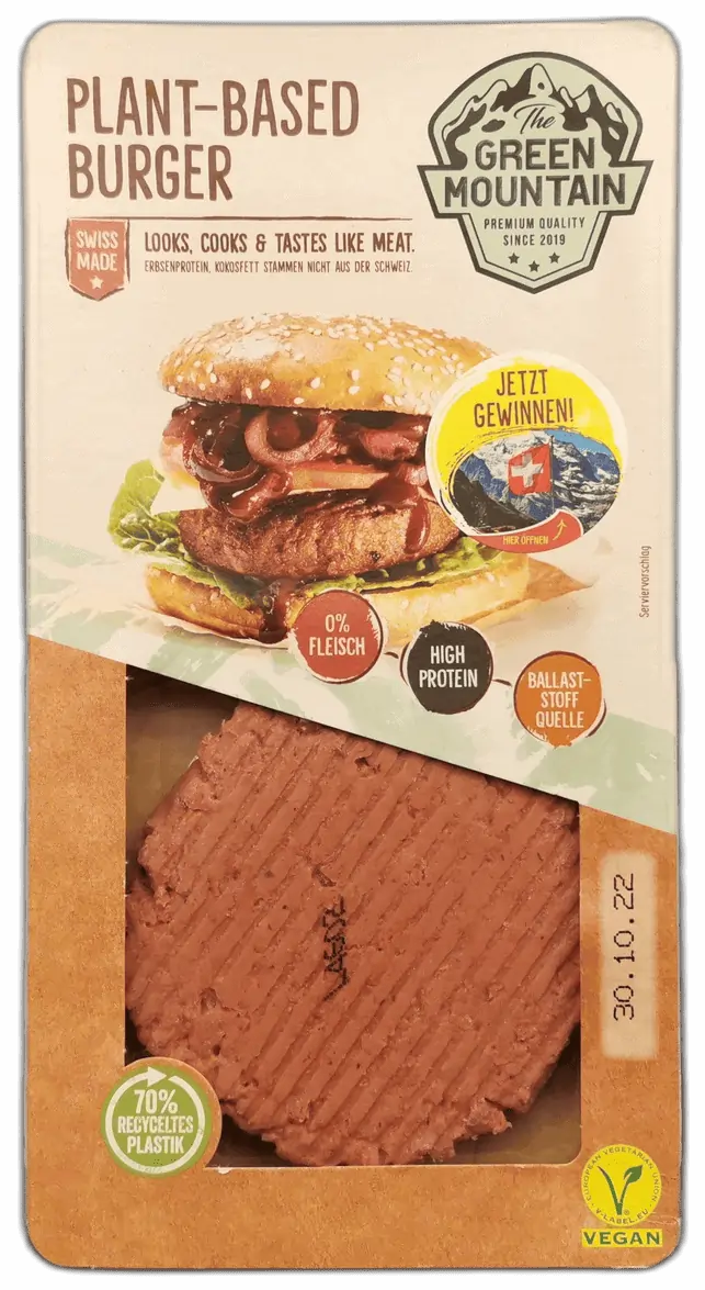 The Green Mountain Plant Based Burger freigestellt | Fleischersatz-Produkte.de