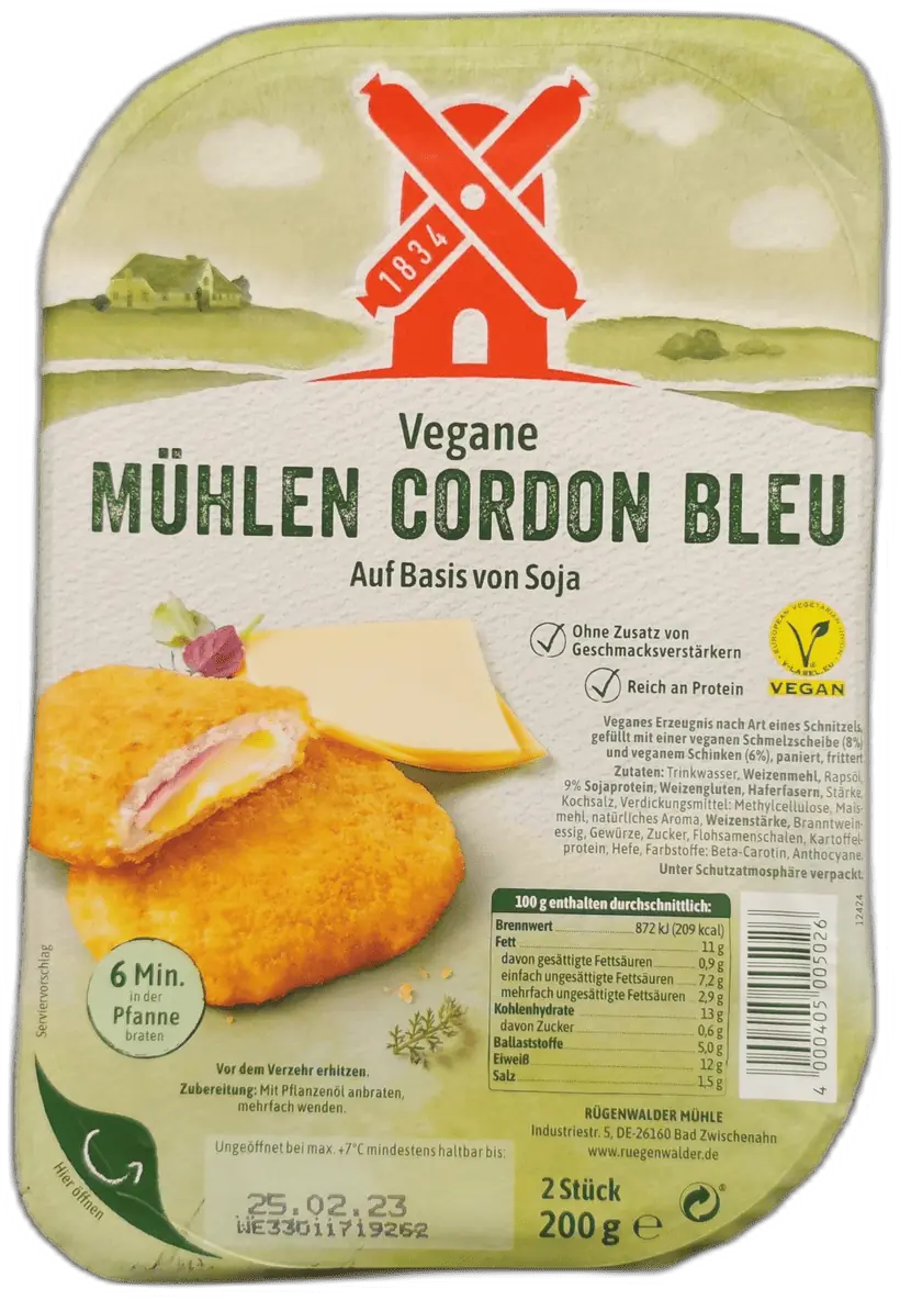 Ruegenwalder Muehle Veganes Muehlen Cordon Bleu 2023 07 | Fleischersatz-Produkte.de